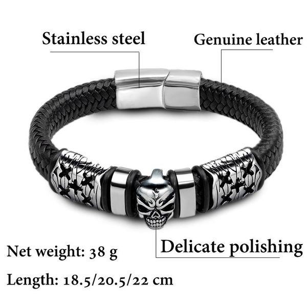 fashion stainless steel charm magnetic ghost bracelet leather true weaving punk rock bangle jewelry accessories friend bracelets, Golden;silver
fashion stainless steel charm magnetic ghost bracelet leather true weaving punk rock bangle jewelry accessories friend bracelets, Golden;silver