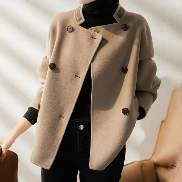 women's jackets elegant temperament woollen overcoat solid double-breasted short minimalist korean style jacket 2021 autumn winter, Black;brown
women's jackets elegant temperament woollen overcoat solid double-breasted short minimalist korean style jacket 2021 autumn winter, Black;brown