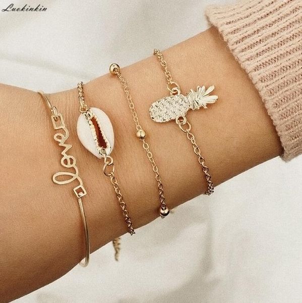 link, chain golden alloy ball,sea shell,pineapple shape,love letter bracelet for women accessories fashion jewelry 4 pcs/set, Black
link, chain golden alloy ball,sea shell,pineapple shape,love letter bracelet for women accessories fashion jewelry 4 pcs/set, Black