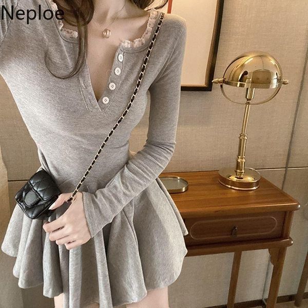 casual dresses neploe korean for women chic patchwork lace knitted vestidos slim fit vintage sweet robe pleated mini dress 98379, Black;gray
casual dresses neploe korean for women chic patchwork lace knitted vestidos slim fit vintage sweet robe pleated mini dress 98379, Black;gray