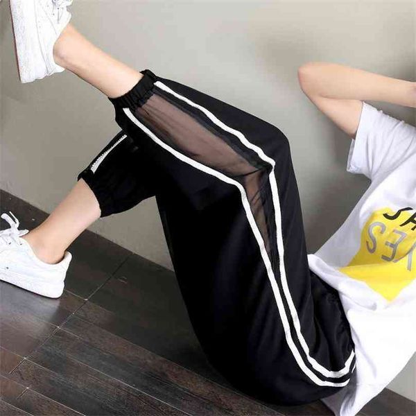 black joggers side striped women's harem pants high waist lace cutout summer trousers for women casual loose sweatpants 5xl 210925, Black;white
black joggers side striped women's harem pants high waist lace cutout summer trousers for women casual loose sweatpants 5xl 210925, Black;white