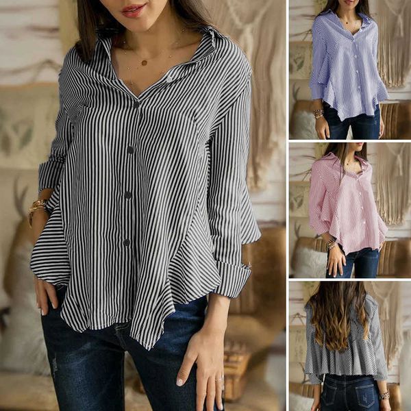 women's blouses & shirts blouses irregular blouse fashion striped ruffle spring casual long sleeve lapel blusas female plus size 2xhc, White
women's blouses & shirts blouses irregular blouse fashion striped ruffle spring casual long sleeve lapel blusas female plus size 2xhc, White