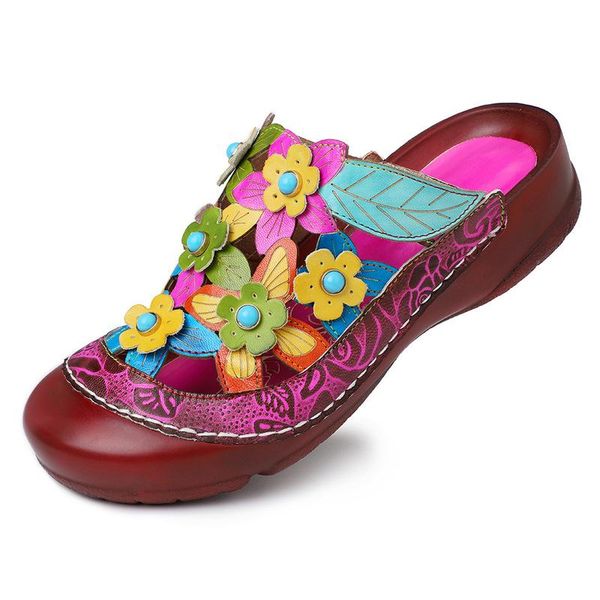 slippers retro sandals flowers pattern genuine leather stitching adjustable hook loop elegant shoes women summer 2021, Black
slippers retro sandals flowers pattern genuine leather stitching adjustable hook loop elegant shoes women summer 2021, Black