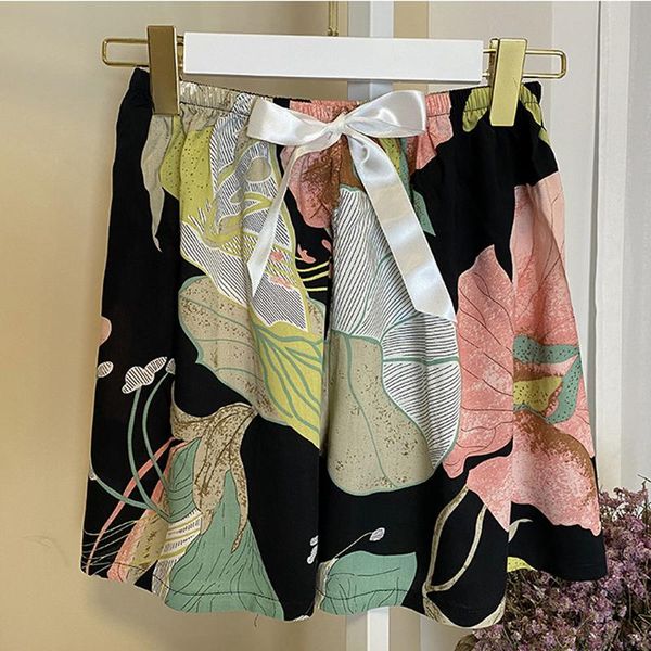 women's shorts beach woman fashion print loose drawstring waist casual midium elastic women summer short pants, White;black
women's shorts beach woman fashion print loose drawstring waist casual midium elastic women summer short pants, White;black