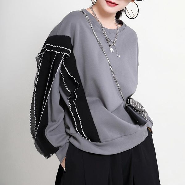women's hoodies & sweatshirts johnature 2021 pullover loose women hoodie winter casual o-neck patchwork chiffon solid color sweatshirt, Black
women's hoodies & sweatshirts johnature 2021 pullover loose women hoodie winter casual o-neck patchwork chiffon solid color sweatshirt, Black