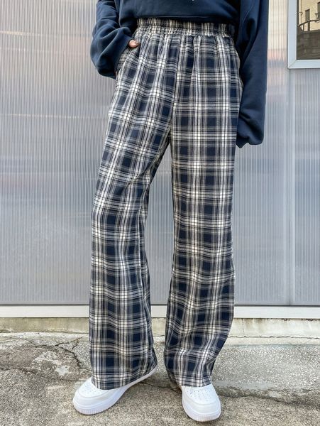 dazy high waist tartan wide leg pants z32m#, Black;white