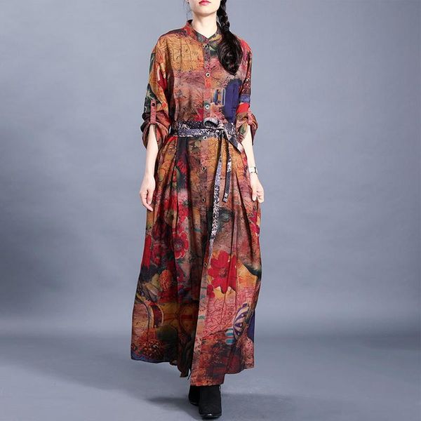 casual dresses johnature women vintage bandage shirt dress print floral stand long sleeve robes 2021 autumn chinese style female, Black;gray
casual dresses johnature women vintage bandage shirt dress print floral stand long sleeve robes 2021 autumn chinese style female, Black;gray