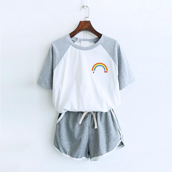 women's tracksuits rainbow print two piece set women summer fashion short sleeve pocket shorts casual home sports suits cotton sets, Gray
women's tracksuits rainbow print two piece set women summer fashion short sleeve pocket shorts casual home sports suits cotton sets, Gray
