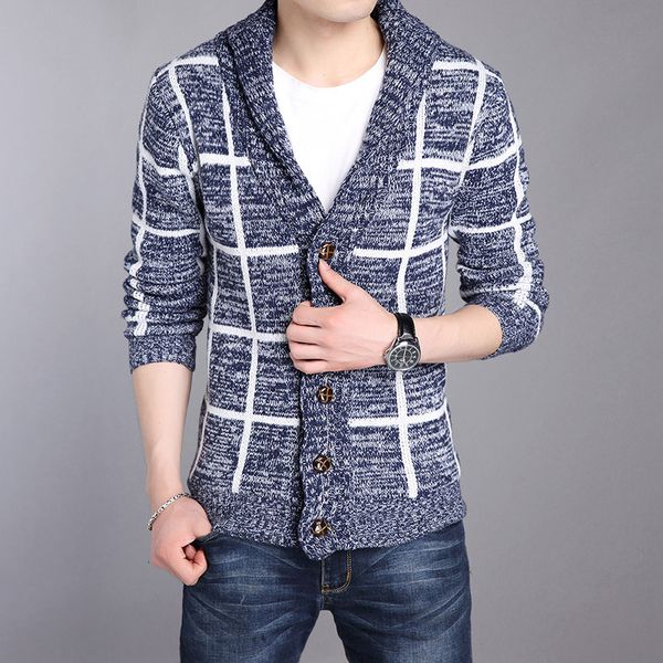 sweater knit 2021 autumn and winter men's ted cardigan fashion slim korean plaid warm coat, White;black
sweater knit 2021 autumn and winter men's ted cardigan fashion slim korean plaid warm coat, White;black