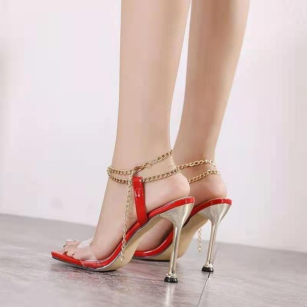 fashion design metal chain decoration pvc transparent open toe ladies sandals ankle buckle heel women party shoes, Black
fashion design metal chain decoration pvc transparent open toe ladies sandals ankle buckle heel women party shoes, Black