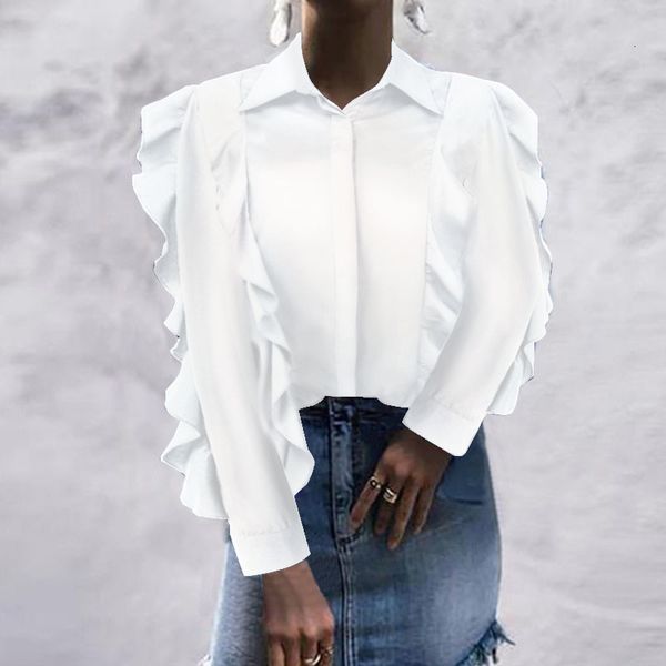 blouses stylish ruffle shirts women's spring blouse 2021 causal long sleeve blusas female solid lapel tunic plus size chemise, White
blouses stylish ruffle shirts women's spring blouse 2021 causal long sleeve blusas female solid lapel tunic plus size chemise, White