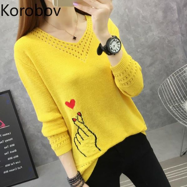 women's sweaters korobov women knitted pullovers hollow out v neck long sleeve sweater female finger love enbroidery sueter mujer 7874, White;black
women's sweaters korobov women knitted pullovers hollow out v neck long sleeve sweater female finger love enbroidery sueter mujer 7874, White;black