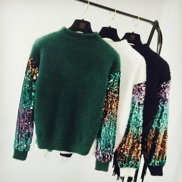 knits womens mohair autumn winter thick warm high collar long sleeve colors sequins patchwork pullover sweater, White
knits womens mohair autumn winter thick warm high collar long sleeve colors sequins patchwork pullover sweater, White