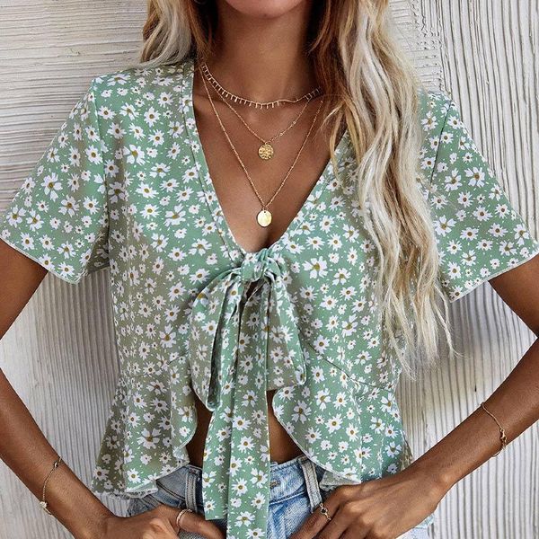 women's t-shirt green v-neck floral print short sleeve ruffle female lace up 2021 summer ladies fashion sweet t-shirts, White
women's t-shirt green v-neck floral print short sleeve ruffle female lace up 2021 summer ladies fashion sweet t-shirts, White