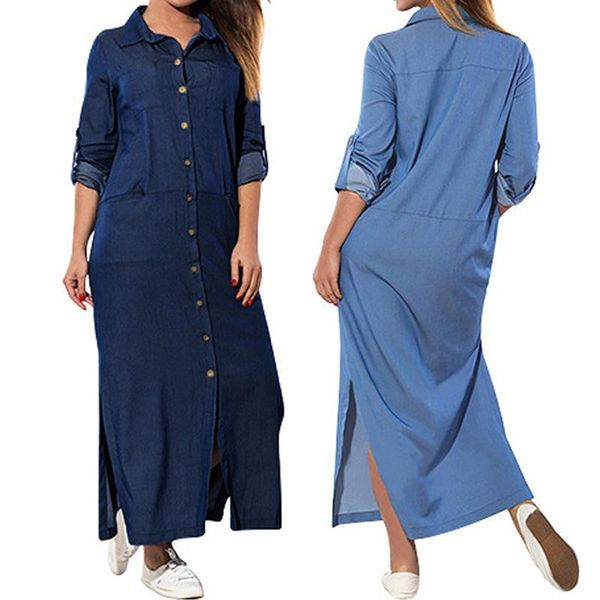 bigsweety casual loose women denim dress autumn long sleeve turn-down collar maxi female buttons pocket split dresses, Black;gray
bigsweety casual loose women denim dress autumn long sleeve turn-down collar maxi female buttons pocket split dresses, Black;gray