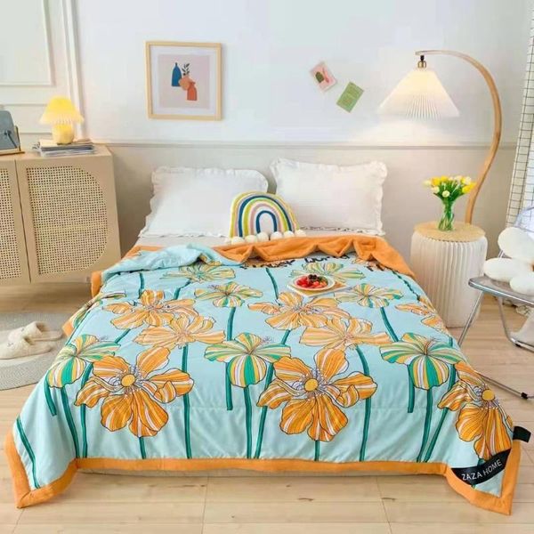 bedding flamingo summer air-conditioning thin quilt printed blanket soft breathable comforter portable washable bed cover quilts comforters