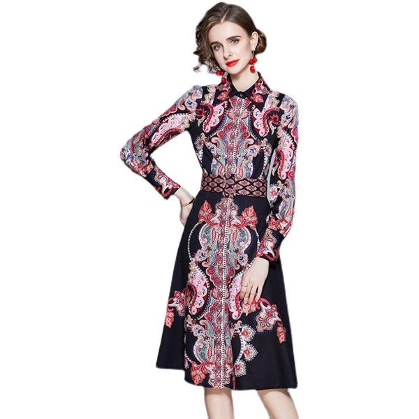 casual dresses women long-shirt sleeve neck print a-line dress bandage belt single-breasted elegant chic retro feminine basic midi vest, Black;gray
casual dresses women long-shirt sleeve neck print a-line dress bandage belt single-breasted elegant chic retro feminine basic midi vest, Black;gray
