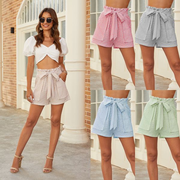 2021 summer new european and american brand women's striped casual shorts, White;black
2021 summer new european and american brand women's striped casual shorts, White;black