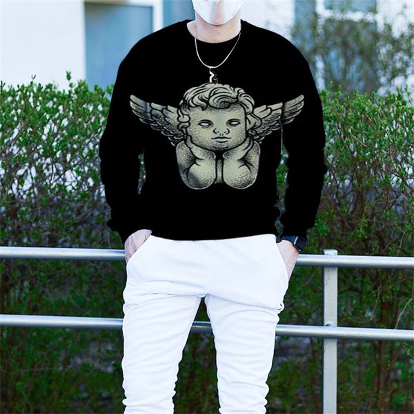 couple sweater autumn and winter personality printing angel baby pattern party casual punk goth round neck high-quality sweater hoodie, Black