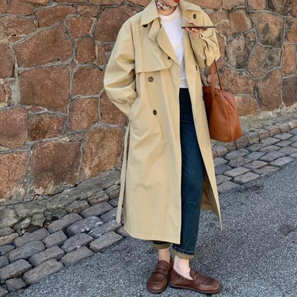 women's trench coats 2021 vintage women loose long coat with belt korean style causal double breasted simply windbreaker, Tan;black
women's trench coats 2021 vintage women loose long coat with belt korean style causal double breasted simply windbreaker, Tan;black