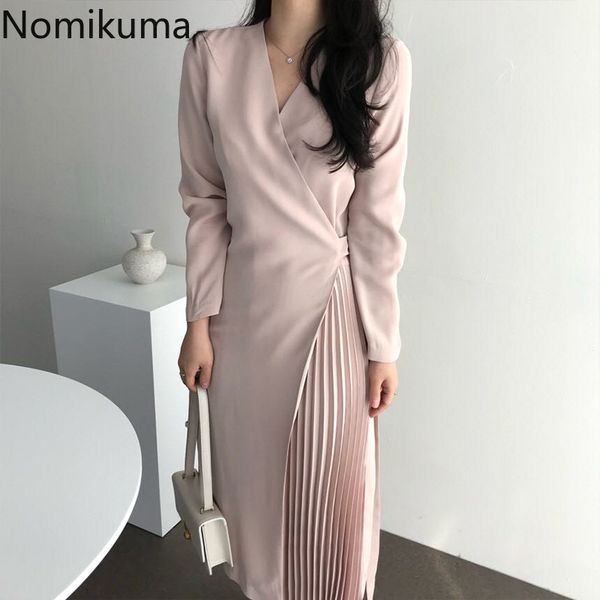 nomikuma elegant v neck long sleeve pleated dress women solid color slim waist korean dresses vestidos mujer arrival 3c374 210514, Black;gray
nomikuma elegant v neck long sleeve pleated dress women solid color slim waist korean dresses vestidos mujer arrival 3c374 210514, Black;gray