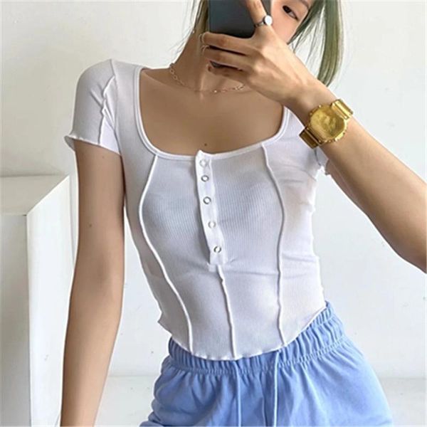 women's t-shirt square collar short sleeve solid women t-shirts bright line decoration breasted design corp 2021 summer chic fashion t, White
women's t-shirt square collar short sleeve solid women t-shirts bright line decoration breasted design corp 2021 summer chic fashion t, White