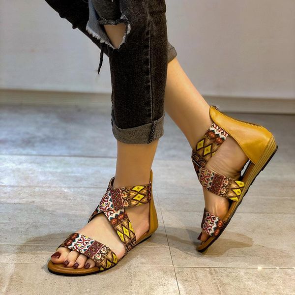 women casual sandals summer women's ethnic style flat open toe roman classic print shoes girls', Black
women casual sandals summer women's ethnic style flat open toe roman classic print shoes girls', Black