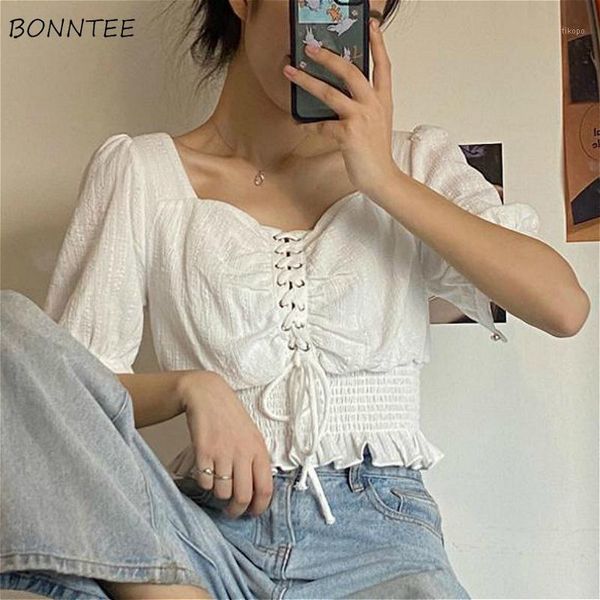 blouses women korean chic lace-up vintage summer elastic waist girls crop elegant shite lovely ruffles slim womens blouse women's & sh, White
blouses women korean chic lace-up vintage summer elastic waist girls crop elegant shite lovely ruffles slim womens blouse women's & sh, White