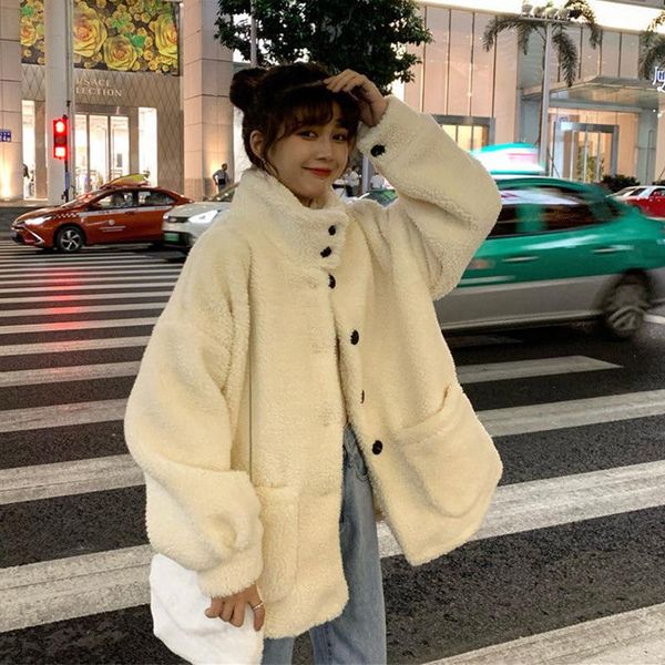 women's wool & blends kawaii thick lamb coat women 2021 autumn winter korean style loose warm plush stand collar outcoat young girls st, Black
women's wool & blends kawaii thick lamb coat women 2021 autumn winter korean style loose warm plush stand collar outcoat young girls st, Black