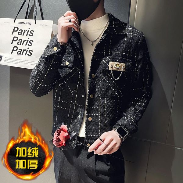 men's jackets 2021 brand clothing coat men slim fit leisure plaid jacket/male lapel thickening the warm casual jacket s-3xl, Black;brown 
men's jackets 2021 brand clothing coat men slim fit leisure plaid jacket/male lapel thickening the warm casual jacket s-3xl, Black;brown