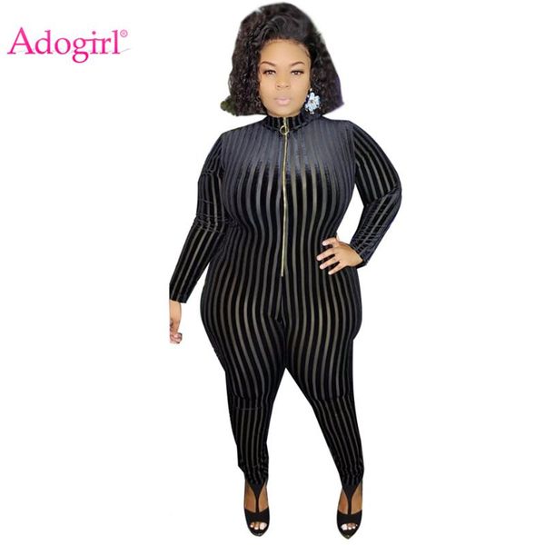 women's jumpsuits & rompers adogirl sheer mesh velvet patchwork stripe plus size jumpsuit xl-5xl front zipper long sleeve skinny casual, Black;white
women's jumpsuits & rompers adogirl sheer mesh velvet patchwork stripe plus size jumpsuit xl-5xl front zipper long sleeve skinny casual, Black;white