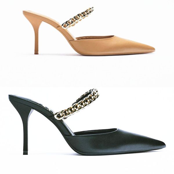 baotou sandals women's summer za thin heel pointed half trailer sho black chain decorated high-heeled muller
baotou sandals women's summer za thin heel pointed half trailer sho black chain decorated high-heeled muller