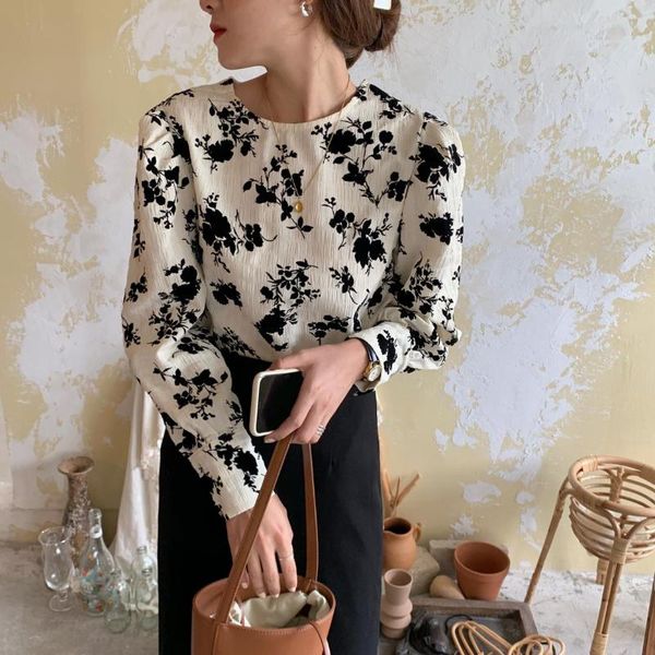 women's blouses & shirts sping shirt vintage round neck long sleeve office ladies floral blouse, White
women's blouses & shirts sping shirt vintage round neck long sleeve office ladies floral blouse, White