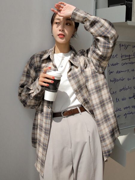 dazy tartan drop shoulder blouse h8m8#, White 
dazy tartan drop shoulder blouse h8m8#, White