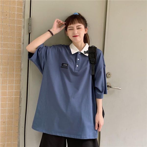 women's t-shirt japanese classic korean loose summer collar half sleeve student versatile short, White
women's t-shirt japanese classic korean loose summer collar half sleeve student versatile short, White