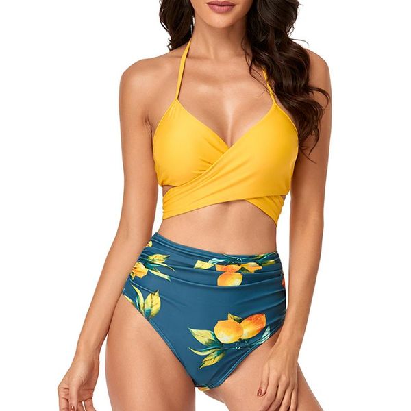 women's swimwear ruched high waist bikini sets 2022 mujer halter bandage swimsuit push up padded bathing suit maillot debain, White;black
women's swimwear ruched high waist bikini sets 2022 mujer halter bandage swimsuit push up padded bathing suit maillot debain, White;black