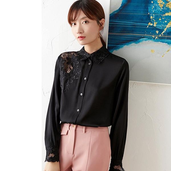 women's blouses & shirts silk blouse women shirt casual style 93% solid embroidery turn-down neck long sleeves graceful fashion, White
women's blouses & shirts silk blouse women shirt casual style 93% solid embroidery turn-down neck long sleeves graceful fashion, White