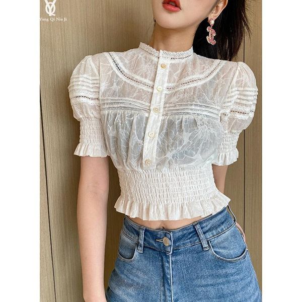 women's jackets 2021 style foreign cotton design feeling hollow out hook flower bubble sleeve waist round neck short shirt, Black;brown
women's jackets 2021 style foreign cotton design feeling hollow out hook flower bubble sleeve waist round neck short shirt, Black;brown