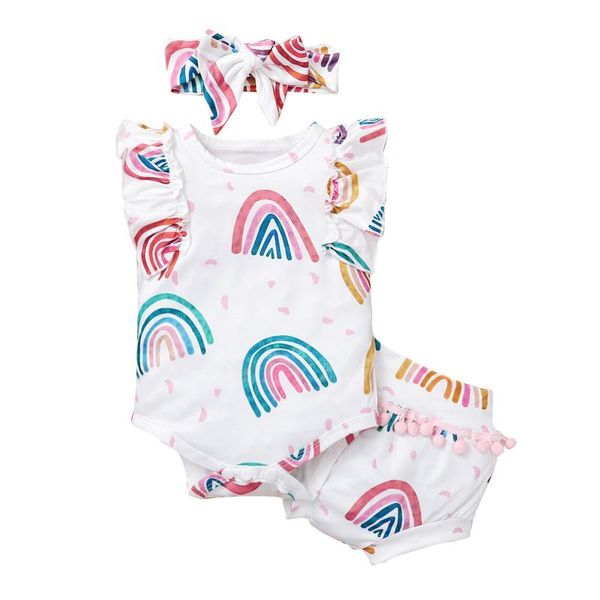 rainbow printed baby girls clothes set summer toddler outfits ruffle bodysuit shorts headband sets born girl clothing 2021, White
rainbow printed baby girls clothes set summer toddler outfits ruffle bodysuit shorts headband sets born girl clothing 2021, White