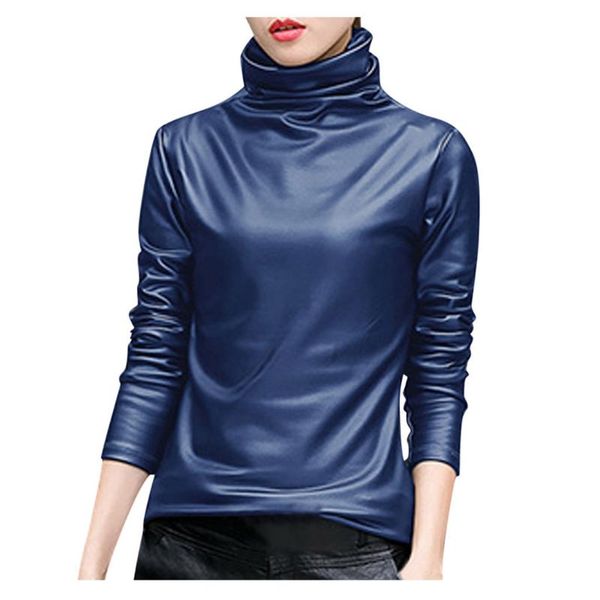 women's blouses & shirts women basic faux leather solid turtleneck long sleeve blouse casual 2021 drop g2, White
women's blouses & shirts women basic faux leather solid turtleneck long sleeve blouse casual 2021 drop g2, White