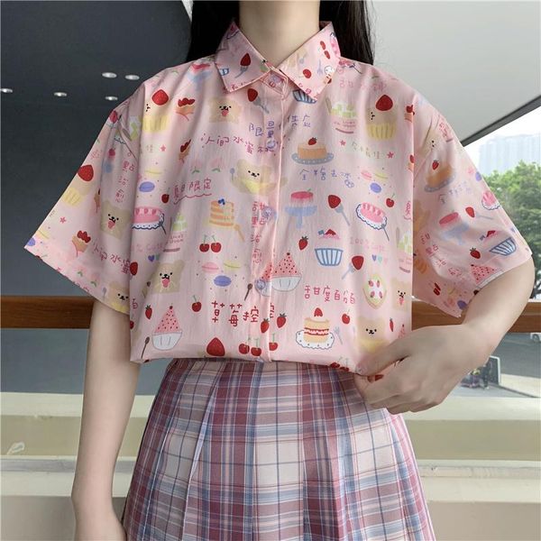 women's blouses & shirts japanese soft girl sweet shirt turn-down collar cartoon print short-sleeve blouse summer preppy style loose, White
women's blouses & shirts japanese soft girl sweet shirt turn-down collar cartoon print short-sleeve blouse summer preppy style loose, White