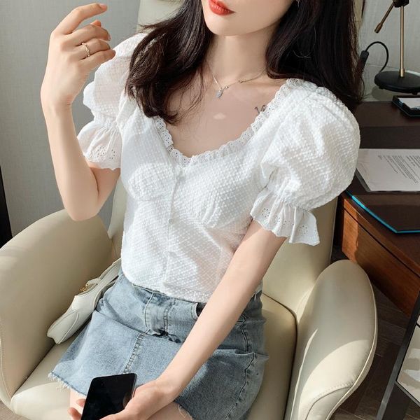women's blouses & shirts elegant lace stitching square collar women summer vintage puff sleeves white shirt ladies fashion slim
women's blouses & shirts elegant lace stitching square collar women summer vintage puff sleeves white shirt ladies fashion slim
