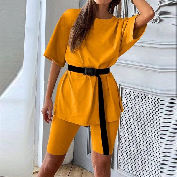 l5 suit casual solid women tracksuits outfits two piece with belt t shirt shorts loose sports fashion bicycle summer, Gray
l5 suit casual solid women tracksuits outfits two piece with belt t shirt shorts loose sports fashion bicycle summer, Gray