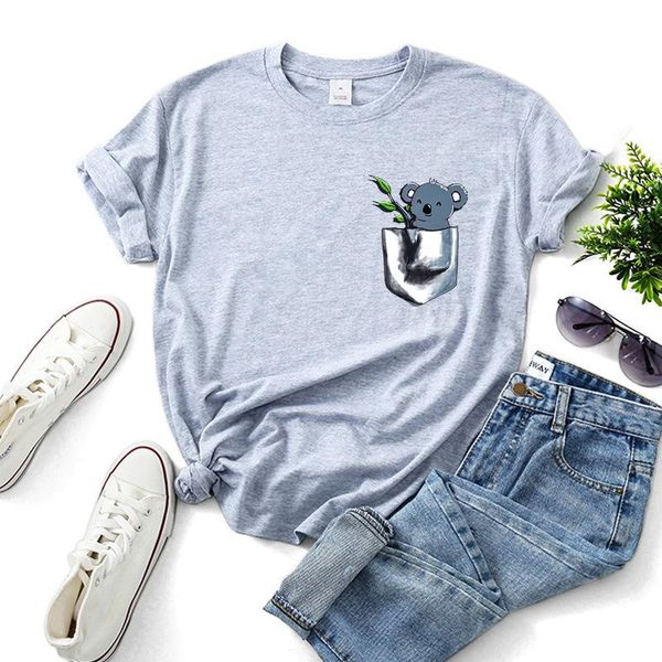 women's t-shirt casual loose 100% cotton summer women o-neck short sleeve cute lazy koala harajuku female tees w702, White
women's t-shirt casual loose 100% cotton summer women o-neck short sleeve cute lazy koala harajuku female tees w702, White