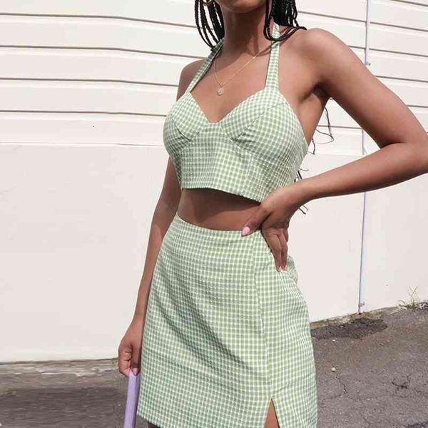 casual dresses women's plaid skirt halter camisole 2 piece set high waist side split mini sleeveless stylish party club, Black;gray
casual dresses women's plaid skirt halter camisole 2 piece set high waist side split mini sleeveless stylish party club, Black;gray