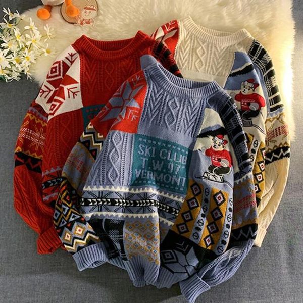 men's sweaters christmas jumper korean sweater men knitted bear pattern block oversized couples casual pullovers male, White;black
men's sweaters christmas jumper korean sweater men knitted bear pattern block oversized couples casual pullovers male, White;black