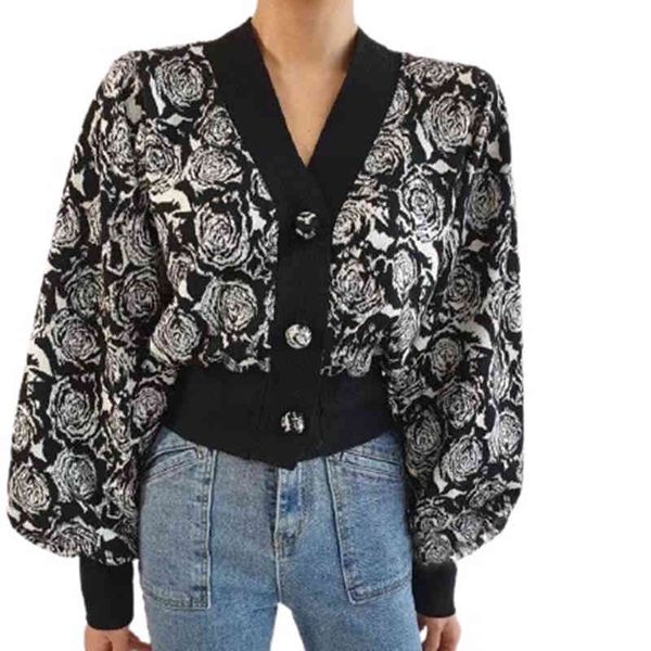 women vintage v-neck rose flower single-breasted lantern sleeve cardigan ladies knitted sweater m3011 210514, White
women vintage v-neck rose flower single-breasted lantern sleeve cardigan ladies knitted sweater m3011 210514, White