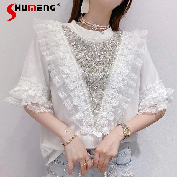 women's t-shirt 2021 summer sweet exquisite rhinestone lace ladies female loose white tees short sleeve round neck pullover top
women's t-shirt 2021 summer sweet exquisite rhinestone lace ladies female loose white tees short sleeve round neck pullover top