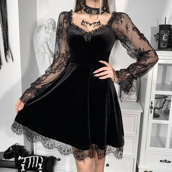 casual dresses 40# punk lace gothic dress women black transparent sleeve up square collar party vintage swing vestidos, Black;gray
casual dresses 40# punk lace gothic dress women black transparent sleeve up square collar party vintage swing vestidos, Black;gray