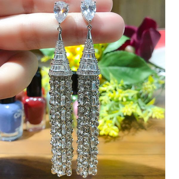 brand luxury original design chain earrings full mirco paved cubic zircon cz naija bridal wedding earring fashion jewelry, Silver
brand luxury original design chain earrings full mirco paved cubic zircon cz naija bridal wedding earring fashion jewelry, Silver